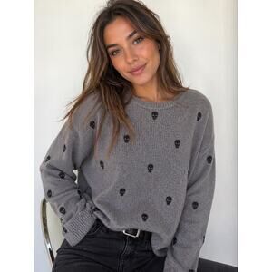 Wooden Ships Skull Sweater Mohair Wool Gray Pullover Knit Comfy Small Medium